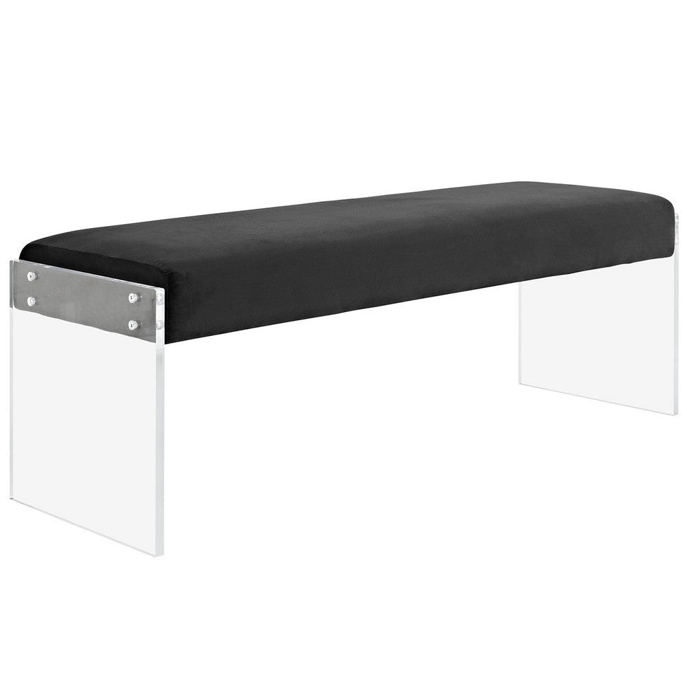 Roam Velvet Bench, Black  - No Shipping Charges