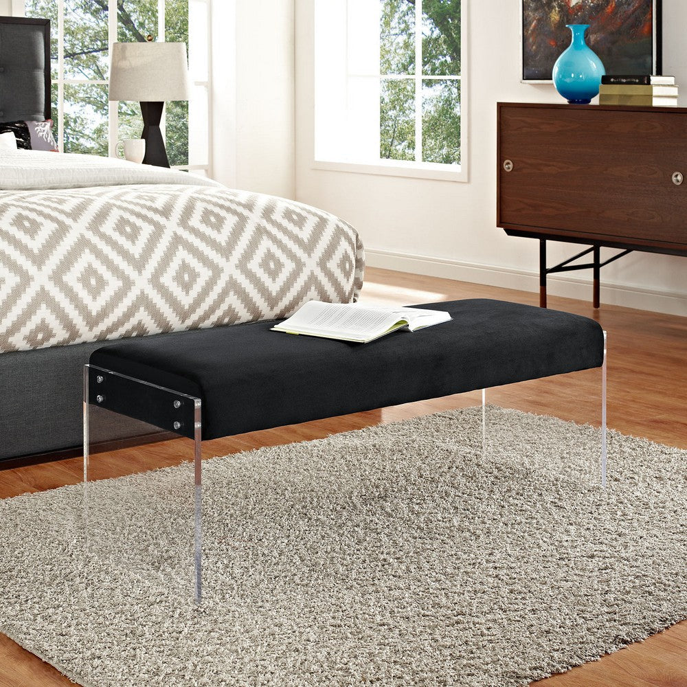 Modway Roam Modern Upholstered Bench With Acrylic Base In Black Velvet