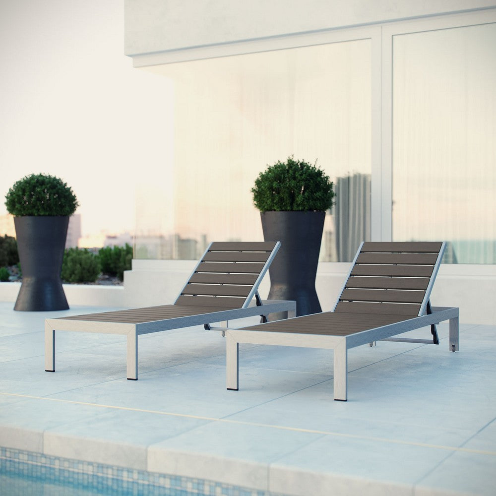 Shore Set of 2 Outdoor Patio Aluminum Chaise, Silver Gray Size : 76"Lx25"Wx12"H  - No Shipping Charges