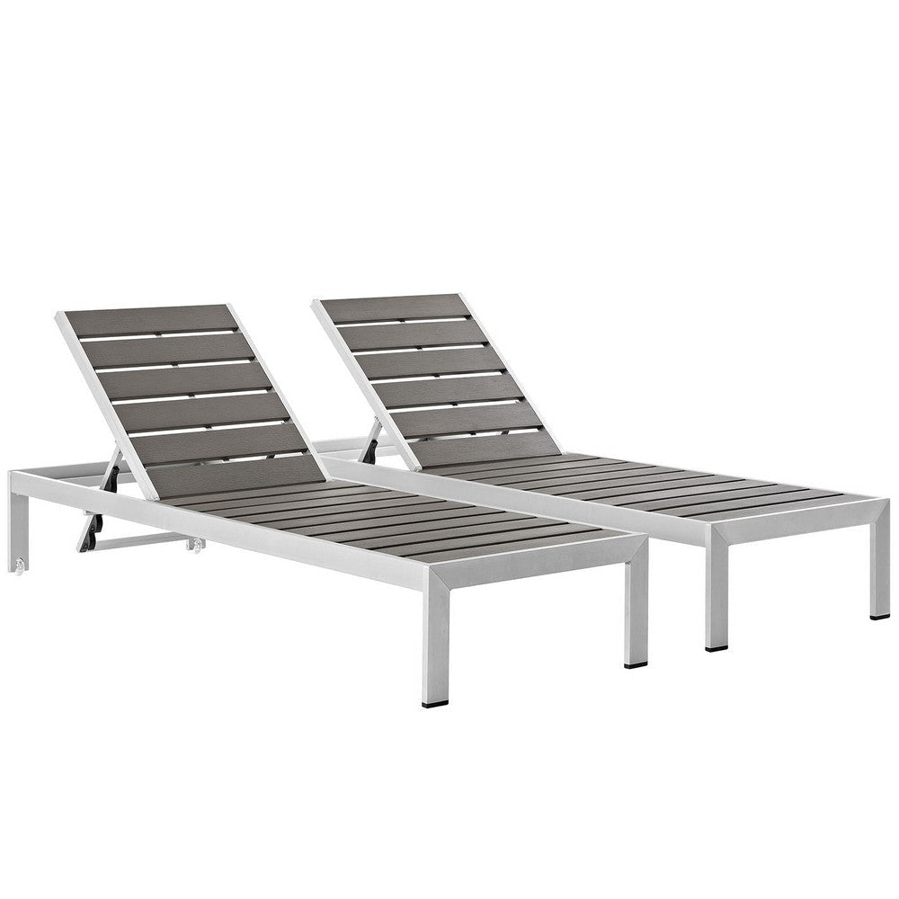 Shore Set of 2 Outdoor Patio Aluminum Chaise, Silver Gray Size : 76"Lx25"Wx12"H  - No Shipping Charges