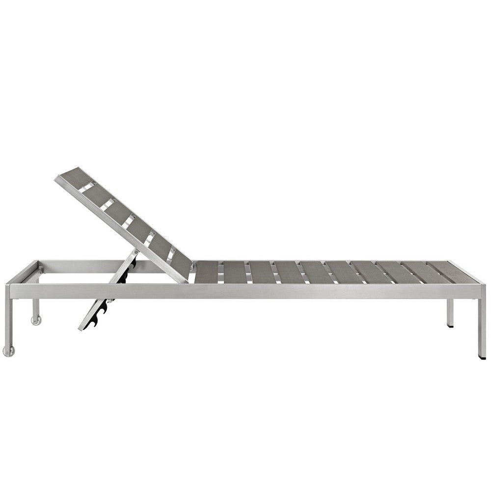 Modway Shore Aluminum Outdoor Patio Poolside Four Chaise Lounge Chairs in Silver Gray MDY-EEI-2468-SLV-GRY-SET