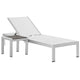 Modway Shore Aluminum Textilene® Mesh Outdoor Patio Poolside Chaise Lounge Chair and Side End Table Set in Silver White