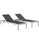 Modway Shore Aluminum Textilene® Mesh Outdoor Patio 3-Piece Poolside Chaise Lounge Chair and Side End Table Set in Silver Black