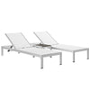 Modway Shore Aluminum Textilene® Mesh Outdoor Patio 3-Piece Poolside Chaise Lounge Chair and Side End Table Set in Silver White