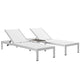 Modway Shore Aluminum Textilene® Mesh Outdoor Patio 3-Piece Poolside Chaise Lounge Chair and Side End Table Set in Silver White