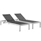 Modway Shore Aluminum Textilene® Mesh Outdoor Patio Two Poolside Chaise Lounge Chairs in Silver Black