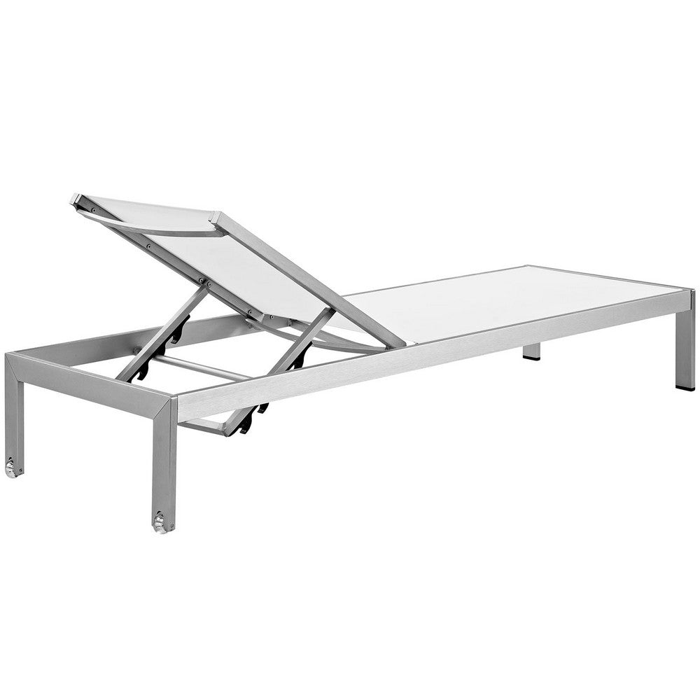 Shore Set of 2 Outdoor Patio Aluminum Chaise, Silver White - No Shipping Charges