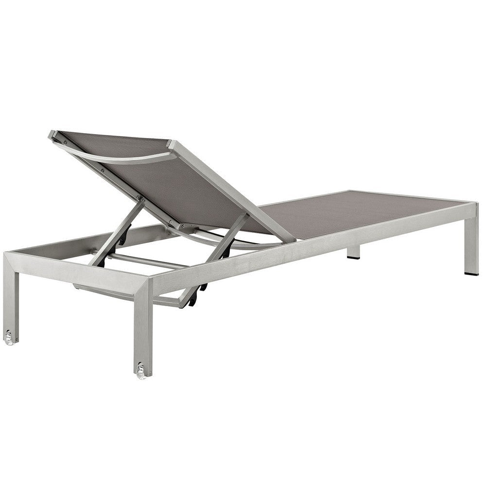 Modway Shore Aluminum Textilene® Mesh Outdoor Patio Four Poolside Chaise Lounge Chairs in Silver Gray MDY-EEI-2473-SLV-GRY-SET