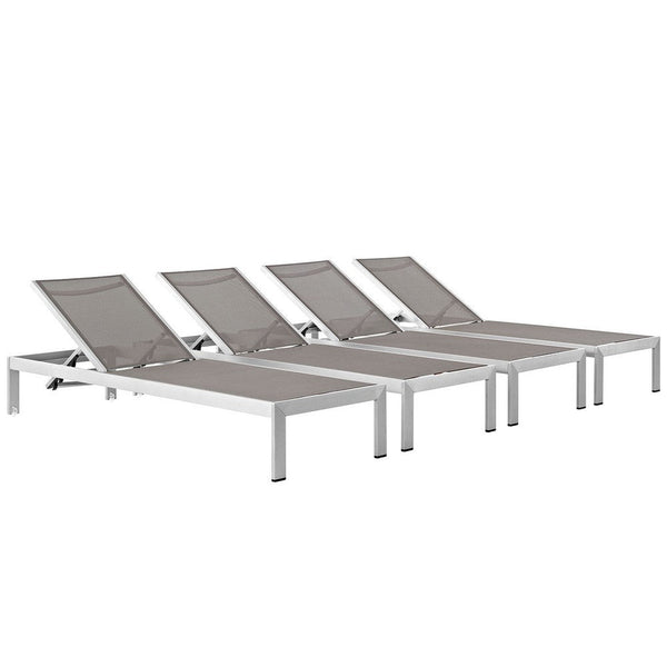 Modway Shore Aluminum Outdoor Patio Corner Chair in Silver Navy