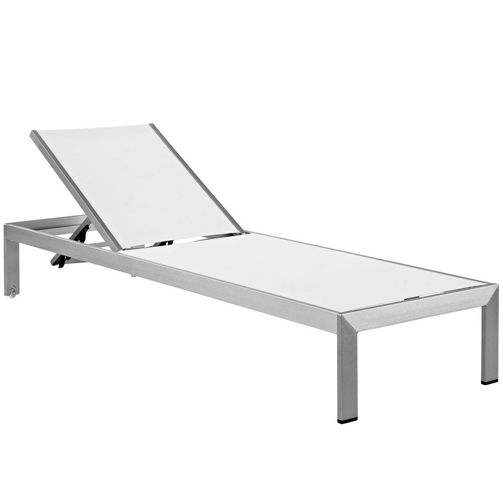 Modway Shore Aluminum Textilene® Mesh Outdoor Patio Four Poolside Chaise Lounge Chairs in Silver White MDY-EEI-2473-SLV-WHI-SET