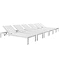 Modway Shore Aluminum Textilene® Mesh Outdoor Patio Six Poolside Chaise Lounge Chairs in Silver White