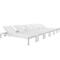 Modway Shore Aluminum TextileneÂ® Mesh Outdoor Patio Six Poolside Chaise Lounge Chairs in Silver White