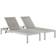 Modway Shore Aluminum Wicker Rattan Outdoor Patio Two Poolside Chaise Lounge Chairs in Silver Gray