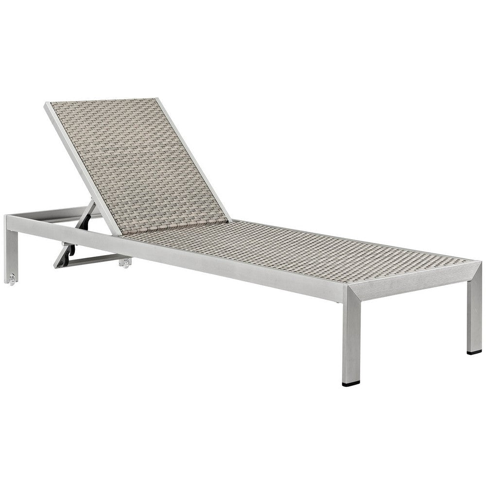 Modway Shore Aluminum Wicker Rattan Outdoor Patio Six Poolside Chaise Lounge Chairs in Silver Gray MDY-EEI-2479-SLV-GRY-SET