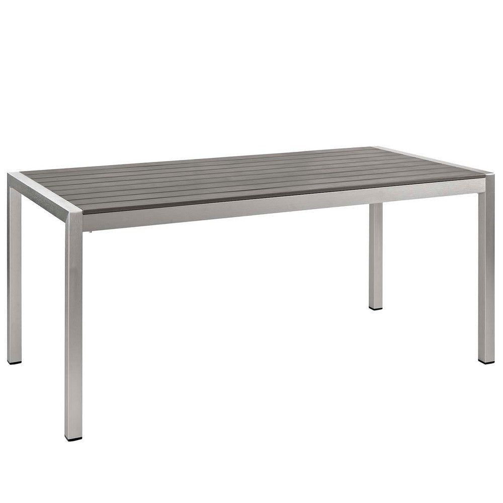 Modway Shore Aluminum Outdoor Patio 3-Piece Dining Set with 71’’ Rectangle Dining Table and Two 67’’ Benches in Silver Gray