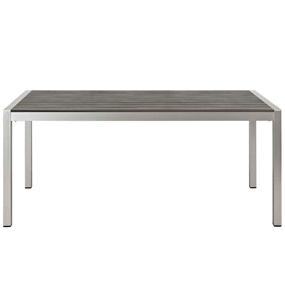 Modway Shore Aluminum Outdoor Patio 3-Piece Dining Set with 71’’ Rectangle Dining Table and Two 67’’ Benches in Silver Gray