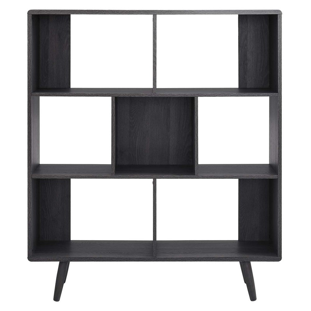 Modway EEI-2529-CHA Transmit 7 Shelf Wood Grain Bookcase Charcoal MDY-EEI-2529-CHA