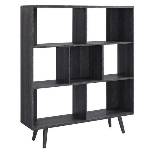 Modway EEI-2529-CHA Transmit 7 Shelf Wood Grain Bookcase, Charcoal