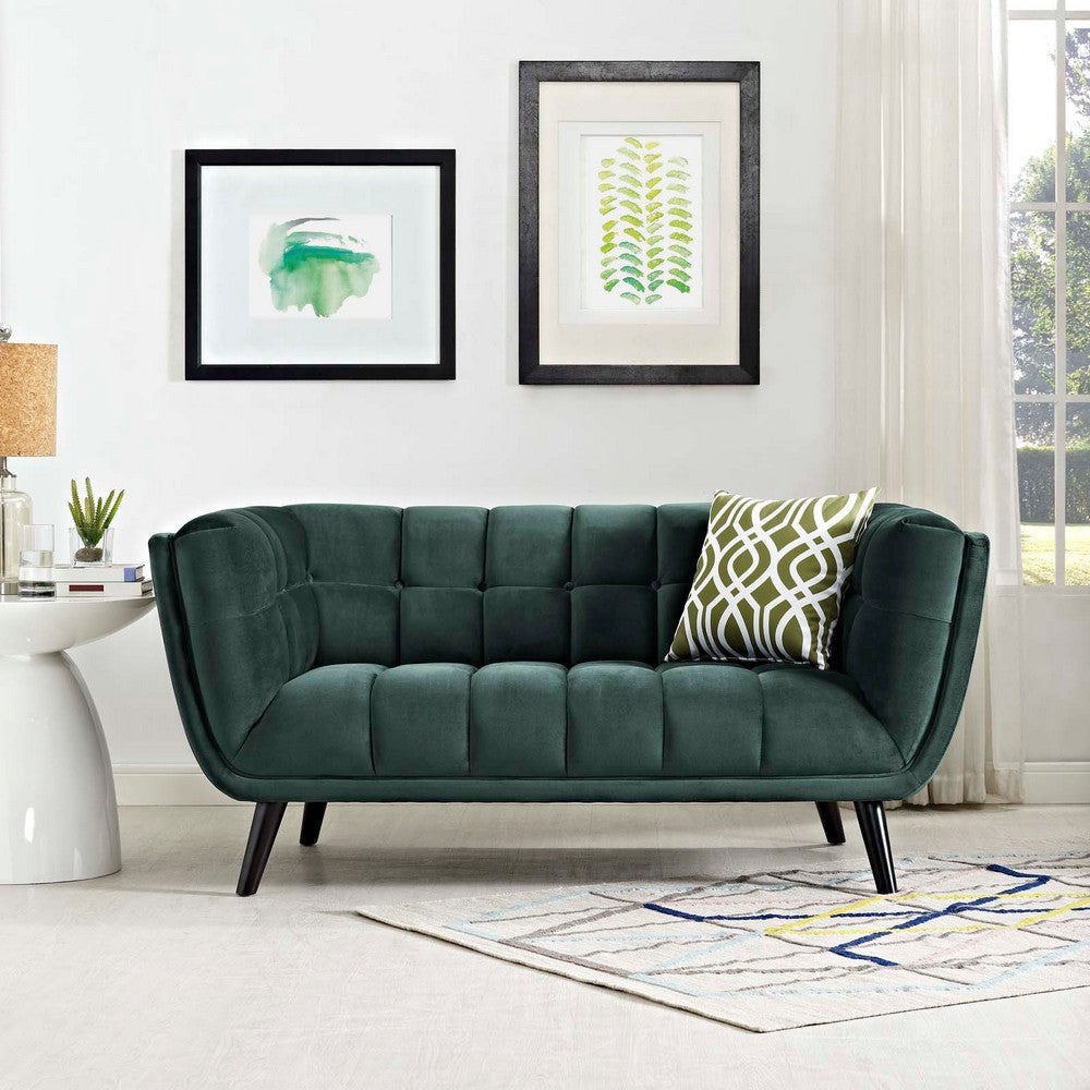 Modway Bestow Upholstered Velvet Button-Tufted Loveseat in Green MDY-EEI-2535-GRN