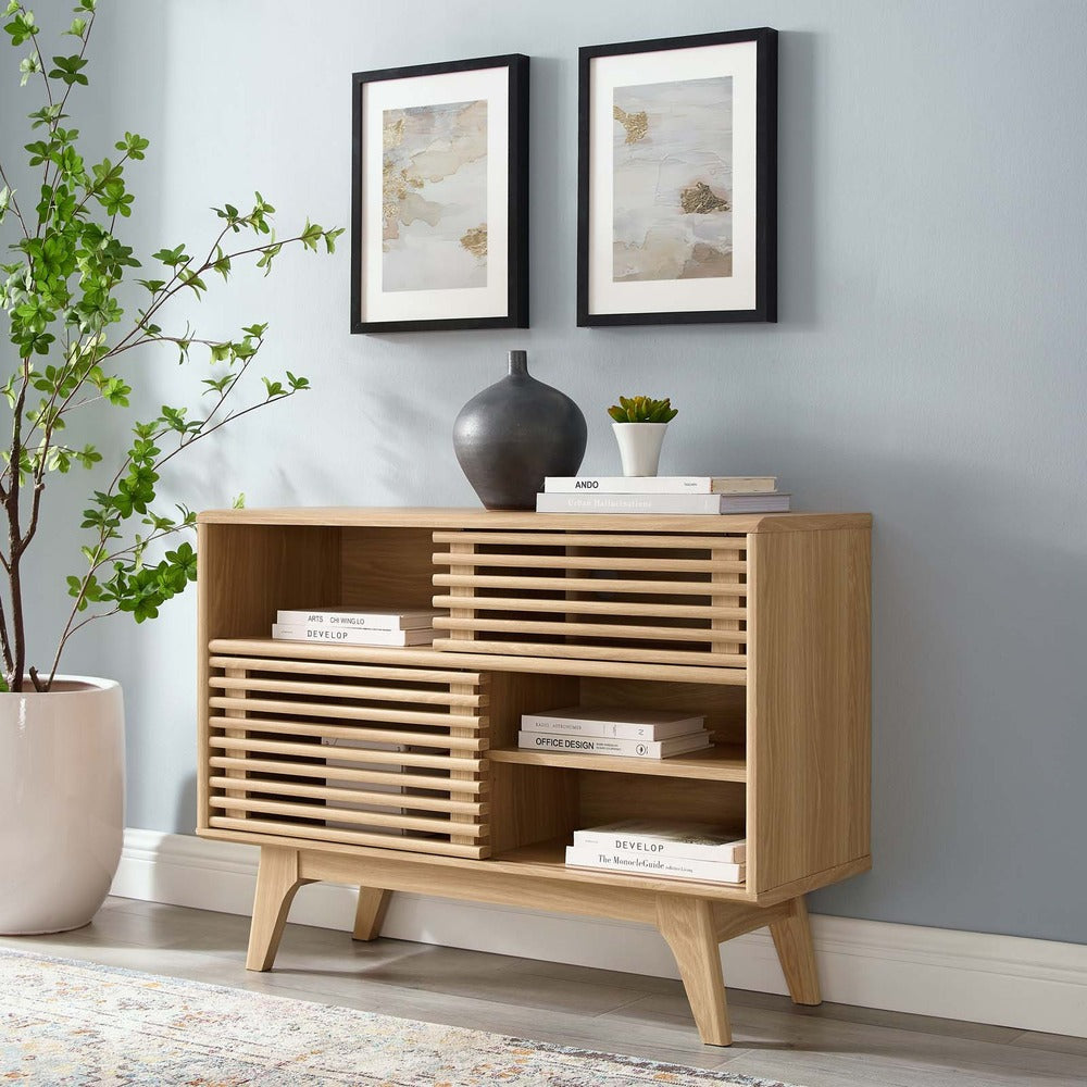 Modway Render Mid-Century Modern Two-Tier Display Stand in Oak