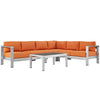 Modway Shore 5-Piece Aluminum Outdoor Patio Sectional Sofa Set in Silver Orange