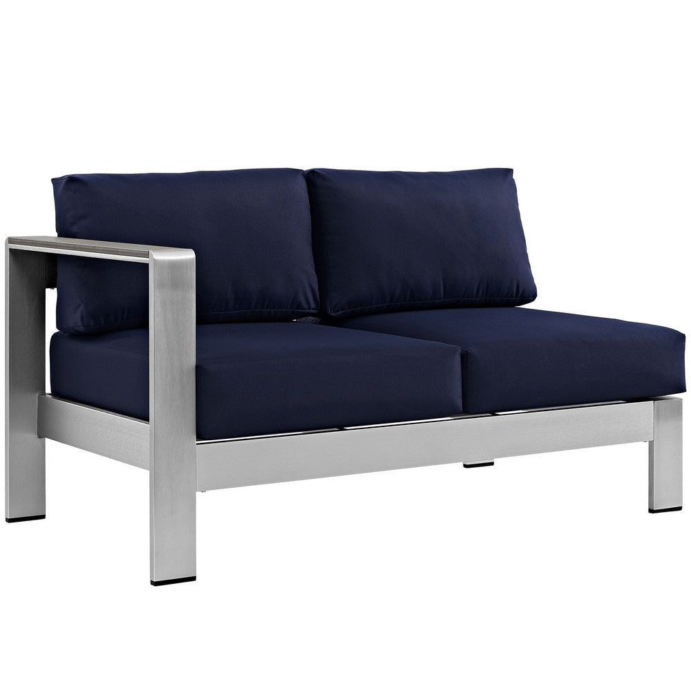 Modway Shore 4-Piece Aluminum Outdoor Patio Sectional Sofa Set in Silver Navy MDY-EEI-2559-SLV-NAV