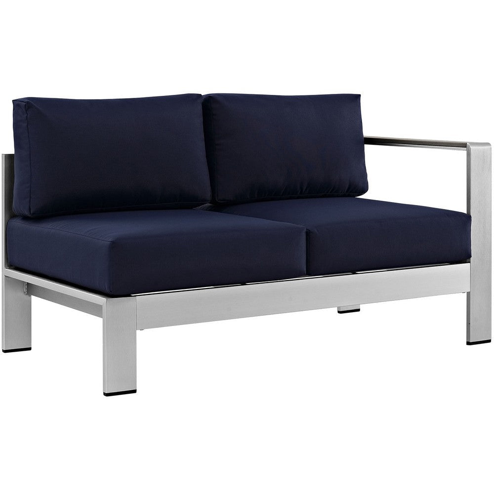 Modway Shore 4-Piece Aluminum Outdoor Patio Sectional Sofa Set in Silver Navy MDY-EEI-2559-SLV-NAV