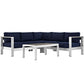 Modway Shore 4-Piece Aluminum Outdoor Patio Sectional Sofa Set in Silver Navy