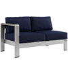 Modway Shore 7-Piece Aluminum Outdoor Patio Sectional Sofa Set in Silver Navy MDY-EEI-2562-SLV-NAV