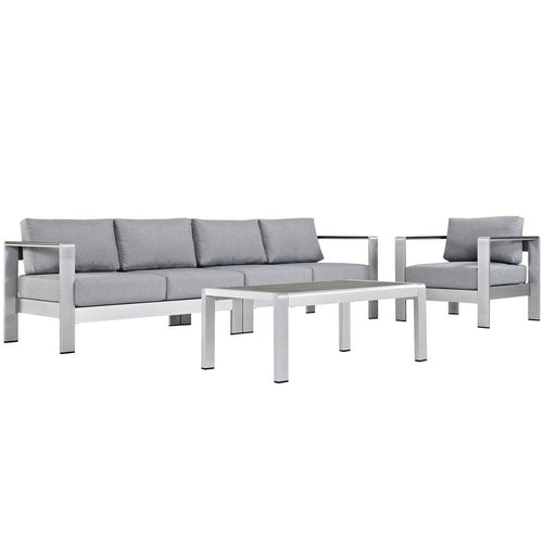 Modway Shore 4-Piece Aluminum Outdoor Patio Sectional Sofa Set in Silver Gray