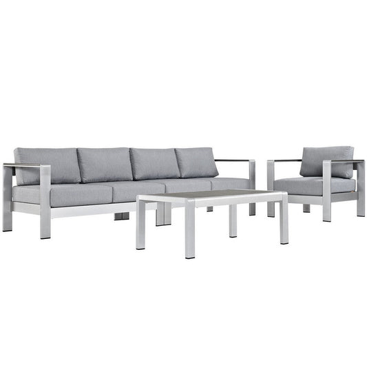 Modway Shore 4-Piece Aluminum Outdoor Patio Sectional Sofa Set in Silver Gray