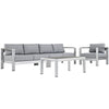 Modway Shore 4-Piece Aluminum Outdoor Patio Sectional Sofa Set in Silver Gray