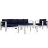 Modway Shore 4-Piece Aluminum Outdoor Patio Sectional Sofa Set in Silver Navy
