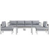 Modway Shore 5-Piece Aluminum Outdoor Patio Sectional Sofa Set in Silver Gray