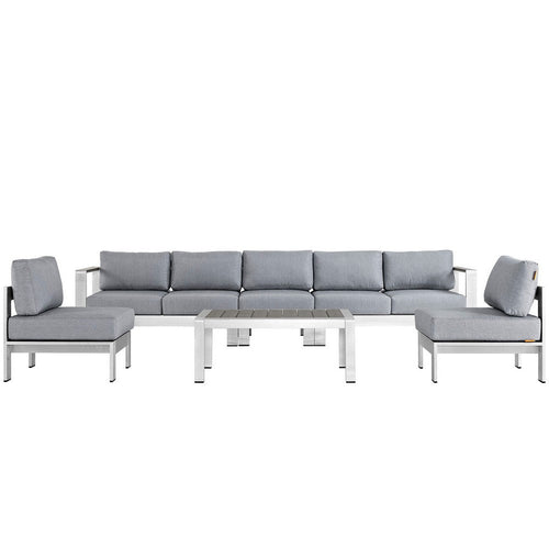 Modway Shore 6-Piece Aluminum Outdoor Patio Sectional Sofa Set in Silver Gray