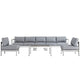 Modway Shore 6-Piece Aluminum Outdoor Patio Sectional Sofa Set in Silver Gray