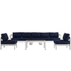 Modway Shore 6-Piece Aluminum Outdoor Patio Sectional Sofa Set in Silver Navy