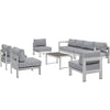 Modway Shore 7-Piece Aluminum Outdoor Patio Sectional Sofa Set in Silver Gray