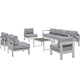 Modway Shore 7-Piece Aluminum Outdoor Patio Sectional Sofa Set in Silver Gray