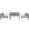 Modway Shore 4-Piece Aluminum Outdoor Patio Furniture Set in Silver Gray