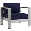 Modway Shore 4-Piece Aluminum Outdoor Patio Furniture Set in Silver Navy MDY-EEI-2567-SLV-NAV