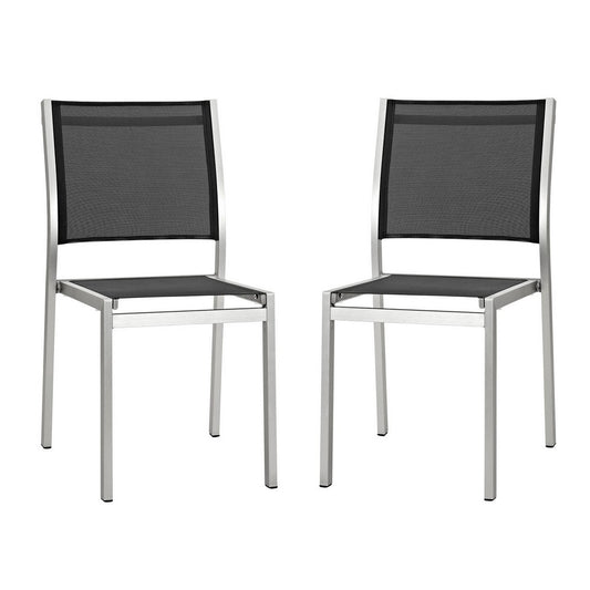 Shore Outdoor Patio Aluminum Side Chair Set of 2 by Modway| Silver Black