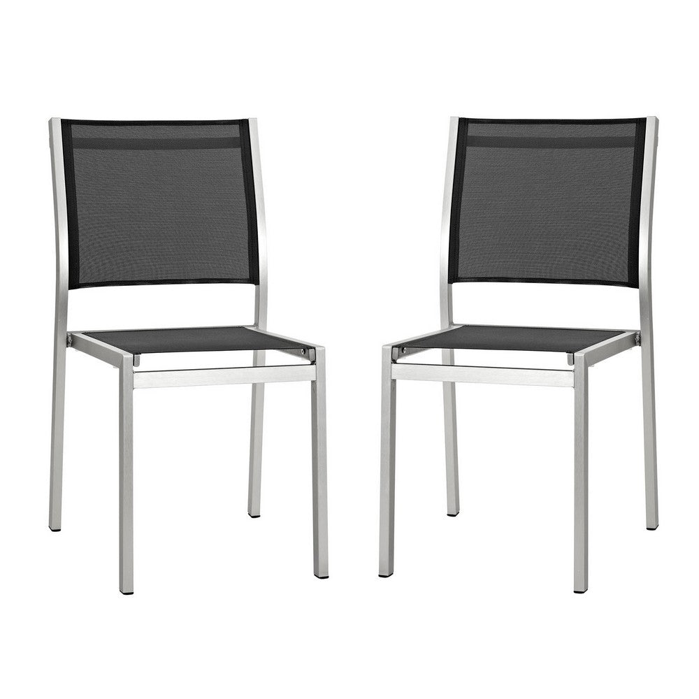 Shore Outdoor Patio Aluminum Side Chair Set of 2 by Modway| Silver Black