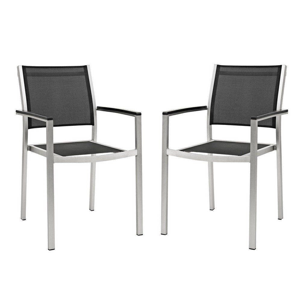 Shore Dining Chair Outdoor Patio Aluminum Set of 2, Silver Black - No Shipping Charges