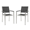 Shore Dining Chair Outdoor Patio Aluminum Set of 2, Silver Black - No Shipping Charges