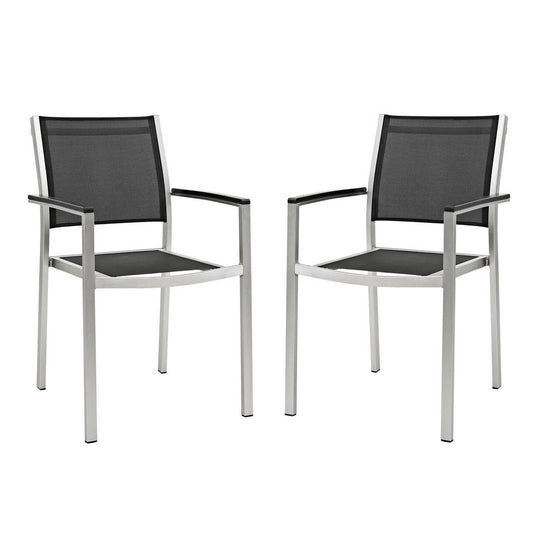 Shore Outdoor Patio Aluminum Dining Chair Set of 2 by Modway| Silver Black