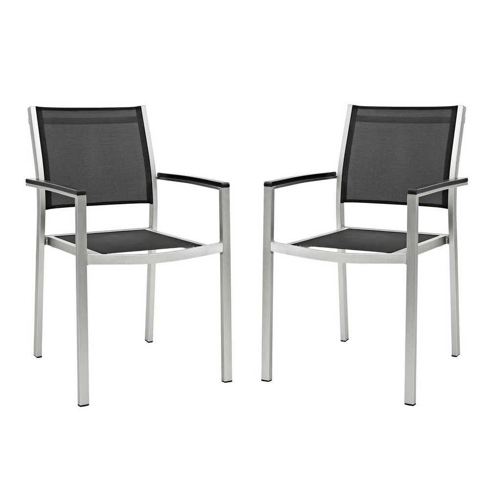 Shore Outdoor Patio Aluminum Dining Chair Set of 2 by Modway| Silver Black