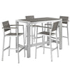 Modway Shore 5-Piece Aluminum Outdoor Patio Pub Bistro Set with Bar Stools in Silver Gray