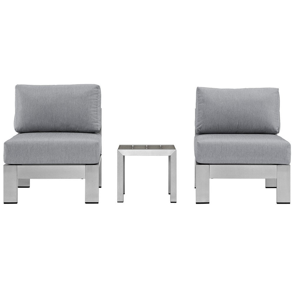 Shore 3 Piece Outdoor Patio Aluminum Sectional Sofa Set Silver Gray - No Shipping Charges MDY-EEI-2598-SLV-GRY