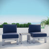 Shore 3 Piece Outdoor Patio Aluminum Sectional Sofa Set , Silver Navy  - No Shipping Charges